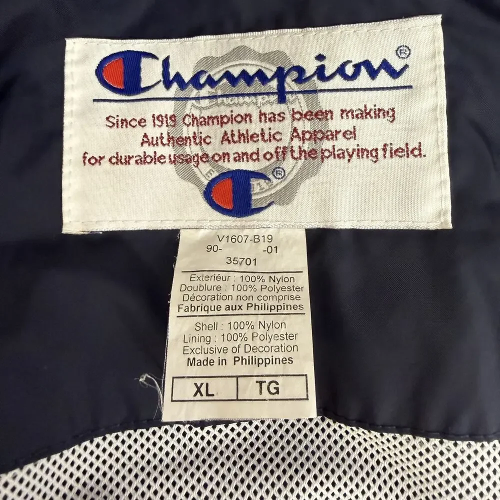 VTG 90s Champion Navy‎ and Stripe Mesh Lined Windbreaker Rain Jacket Mens XL